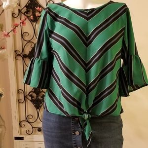 GREEN & NAVY STRIPED BLOUSE